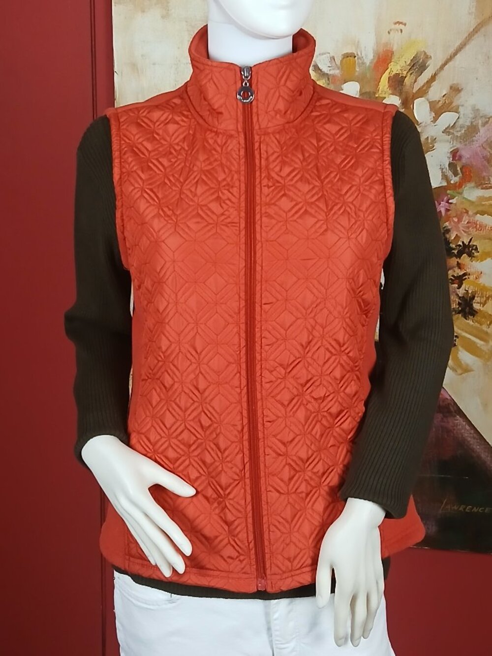E-Studio Women's Size M Burnt Orange Quilted Fleece Full Zip Vest